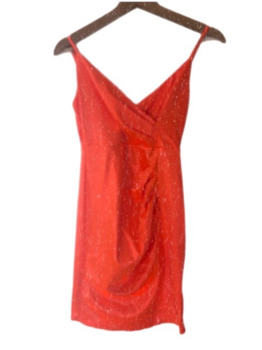Sleek Orange Spaghetti Strap ruched wrap top bodycon Mini Dress